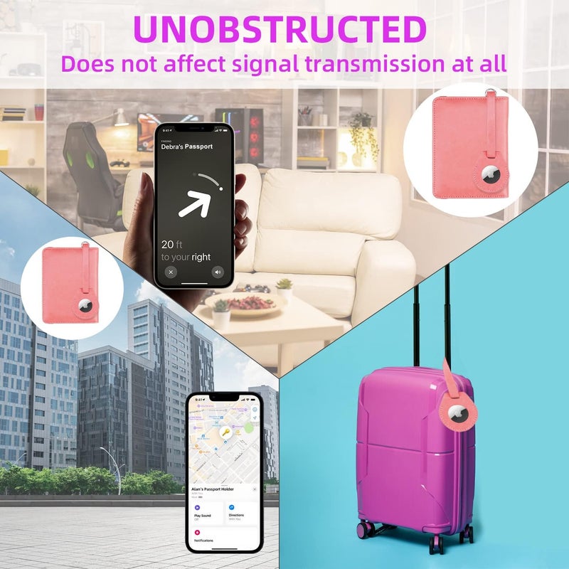 WALNEW AirTag Passport Holder, PU Leather Airtag Wallet RFID Blocking Passport Cover Travel Essentials Case for Women Men (Dark Pink) - Image 5